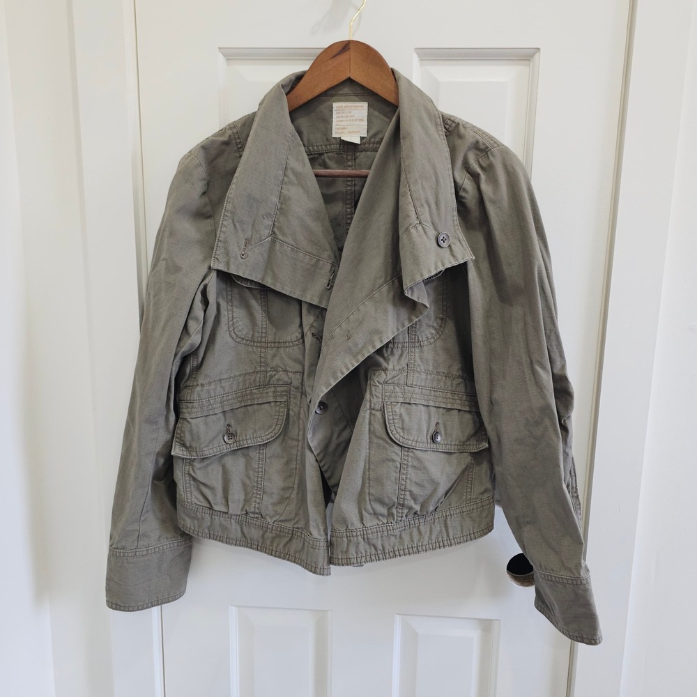 Eddie Bauer Ripstop Utility Field Jacket Olive Green Cotton Women Size L